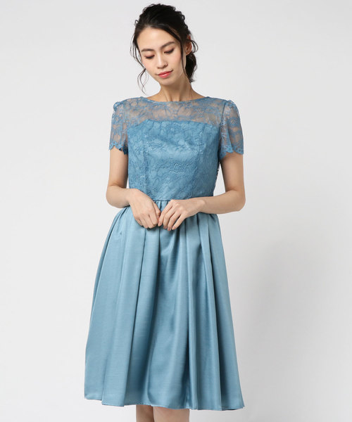 特価 スカラレース 羽二重シャンタンワンピースドレス Aimer Anche 結婚式 2次会 パーティードレス ドレス