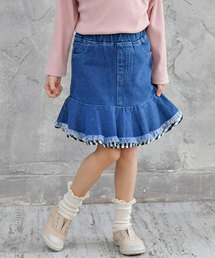 Bee des Bee | 裾ギンガムフレアデニムスカート(デニムスカート)