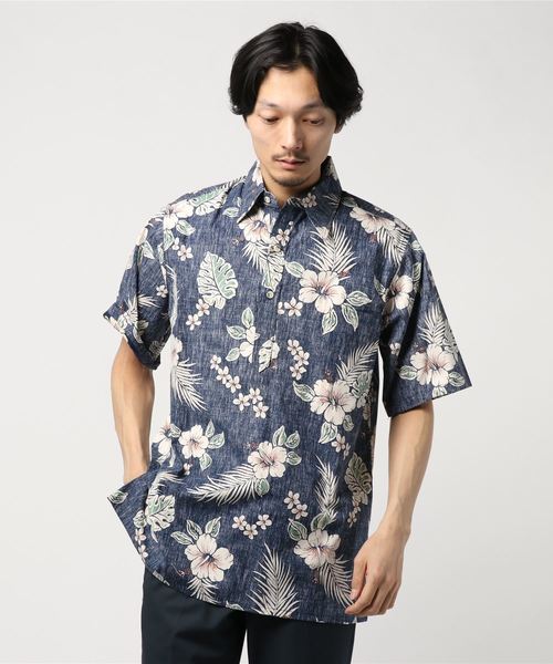 fennica(フェニカ)の「GO BAREFOOT / フラワープリント プルオーバーシャツ <MEN>(シャツ/ブラウス・メンズ・ネイビー/レッド・MEDIUM/SMALL)」の1枚目の写真