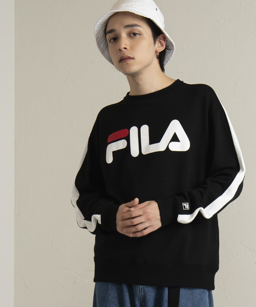 GOSTAR DE FUGA×FILA 別注スタンドプルオーバースウェット　黒 FILA（フィラ）の「∴WEGO/FILA別注ラインプルオーバー（スウェット