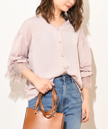 natural couture | 袖口レースヴィンテージサテンブラウス(シャツ/ブラウス)