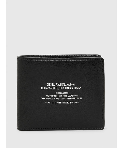 DIESEL(ディーゼル)の「メンズ テキストデザイン レザー 二つ折り財布(財布)」|ブラック