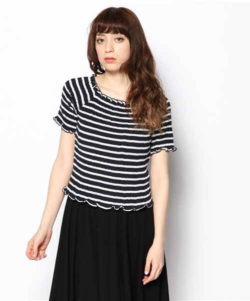 Chico（チコ）の「ボーダーシャーリングTOPS（Tシャツ/カットソー・レディース・ダークブルー/オフホワイト/ベージュ・FREE）」の15枚目の写真