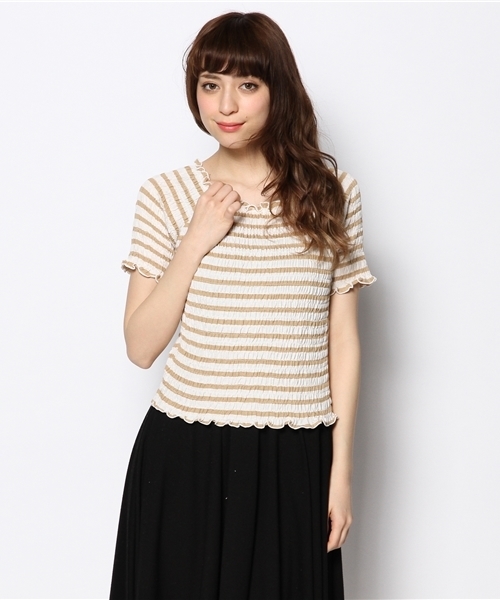 Chico（チコ）の「ボーダーシャーリングTOPS（Tシャツ/カットソー・レディース・ダークブルー/オフホワイト/ベージュ・FREE）」の16枚目の写真