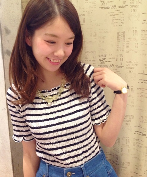 Chico（チコ）の「ボーダーシャーリングTOPS（Tシャツ/カットソー・レディース・ダークブルー/オフホワイト/ベージュ・FREE）」の18枚目の写真