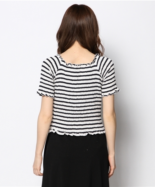 Chico（チコ）の「ボーダーシャーリングTOPS（Tシャツ/カットソー・レディース・ダークブルー/オフホワイト/ベージュ・FREE）」の9枚目の写真