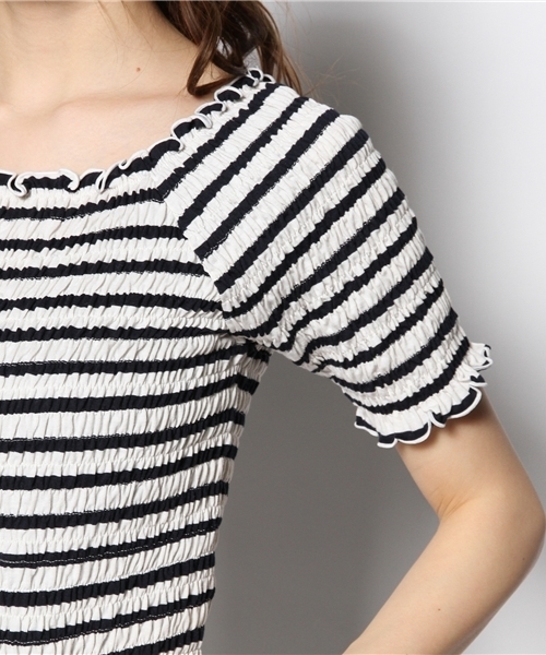 Chico（チコ）の「ボーダーシャーリングTOPS（Tシャツ/カットソー・レディース・ダークブルー/オフホワイト/ベージュ・FREE）」の11枚目の写真