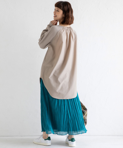 Munich(ミューニック)の「ストレッチワッフル×ブロード キーネックプルオーバー(Tシャツ/カットソー・レディース・ホワイト/ブラック/ベージュ/カーキ・FREE)」の10枚目の写真