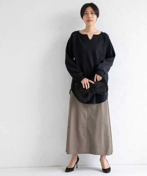 Munich(ミューニック)の「ストレッチワッフル×ブロード キーネックプルオーバー(Tシャツ/カットソー・レディース・ホワイト/ブラック/ベージュ/カーキ・FREE)」の12枚目の写真