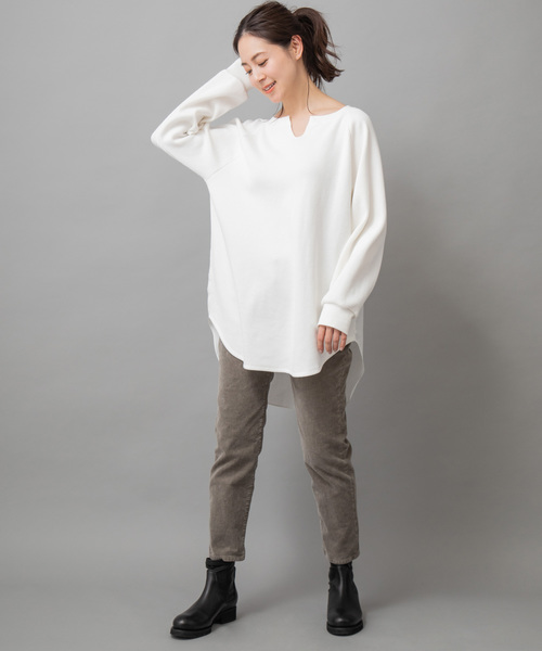 Munich(ミューニック)の「ストレッチワッフル×ブロード キーネックプルオーバー(Tシャツ/カットソー・レディース・ホワイト/ブラック/ベージュ/カーキ・FREE)」の16枚目の写真