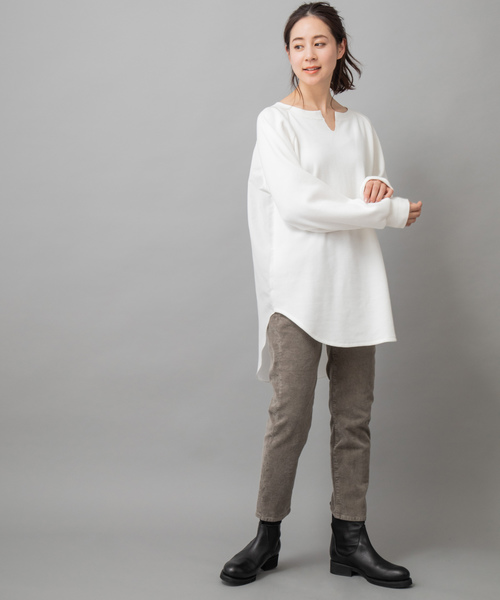 Munich(ミューニック)の「ストレッチワッフル×ブロード キーネックプルオーバー(Tシャツ/カットソー・レディース・ホワイト/ブラック/ベージュ/カーキ・FREE)」の17枚目の写真