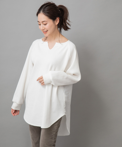 Munich(ミューニック)の「ストレッチワッフル×ブロード キーネックプルオーバー(Tシャツ/カットソー・レディース・ホワイト/ブラック/ベージュ/カーキ・FREE)」の18枚目の写真