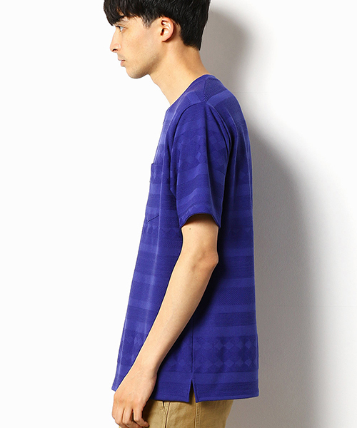 COMME CA COMMUNE(コムサコミューン)の「パネルボーダー リンクスTシャツ(Tシャツ/カットソー・メンズ・ホワイト/グリーン/パープル・MEDIUM/LARGE)」の6枚目の写真