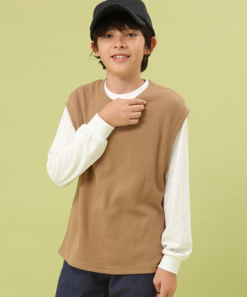 GLOBAL WORK(グローバルワーク)の「【ジュニア】ベストツキレイヤード/844070(Tシャツ/カットソー・キッズ・ブラック/ベージュ・MEDIUM/LARGE)」の2枚目の写真