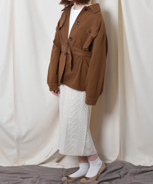 PairPair（ペアペア）の「ケーブルニットナロースカート（スカート・レディース・モカ/ライトベージュ・FREE）」の14枚目の写真