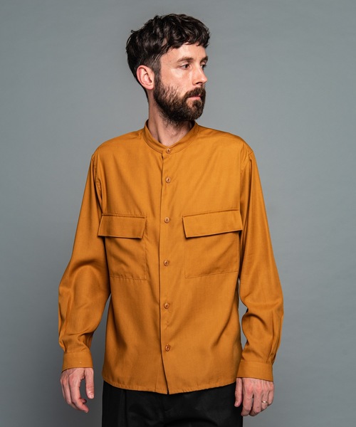 MR.OLIVE（ミスターオリーブ）の「ドレープ レーヨンツイル / バンドカラーシャツ（シャツ/ブラウス・メンズ・ブラック/サンドベージュ/マスタード・SMALL/MEDIUM/LARGE）」の9枚目の写真