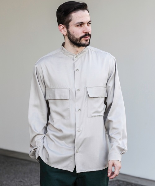 MR.OLIVE（ミスターオリーブ）の「ドレープ レーヨンツイル / バンドカラーシャツ（シャツ/ブラウス・メンズ・ブラック/サンドベージュ/マスタード・SMALL/MEDIUM/LARGE）」の14枚目の写真