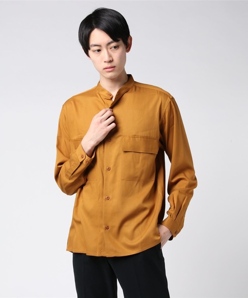 MR.OLIVE（ミスターオリーブ）の「ドレープ レーヨンツイル / バンドカラーシャツ（シャツ/ブラウス・メンズ・ブラック/サンドベージュ/マスタード・SMALL/MEDIUM/LARGE）」の12枚目の写真