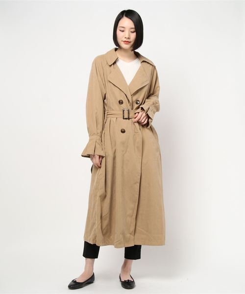 STYLEBLOCK(スタイルブロック)の「ボリュームスリーブバック無地チェック切り替えトレンチコート(トレンチコート・レディース・A/ベージュ/B/カーキ/ライトベージュ・M)」の2枚目の写真