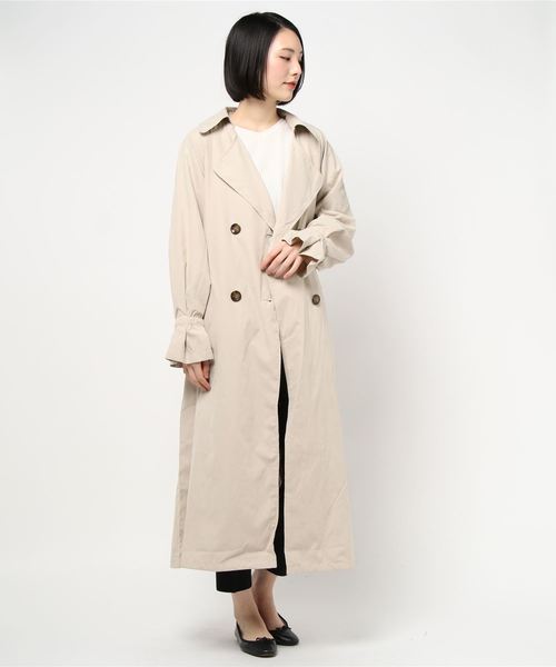 STYLEBLOCK(スタイルブロック)の「ボリュームスリーブバック無地チェック切り替えトレンチコート(トレンチコート・レディース・A/ベージュ/B/カーキ/ライトベージュ・M)」の3枚目の写真