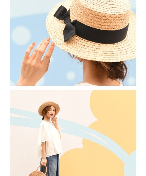 coca（coca）（コカ）の「天然素材太リボンカンカン帽（ハット・レディース・ブラック・ONE SIZE）」の4枚目の写真