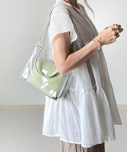 shopnikoniko(ショップニコニコ)の「クリアバッグ ショルダー ミニ スクエア 3way ビニールバッグ クリア ショルダーバッグ(ショルダーバッグ・レディース・ホワイト/ブラック/イエロー/グリーン・フリー)」の6枚目の写真
