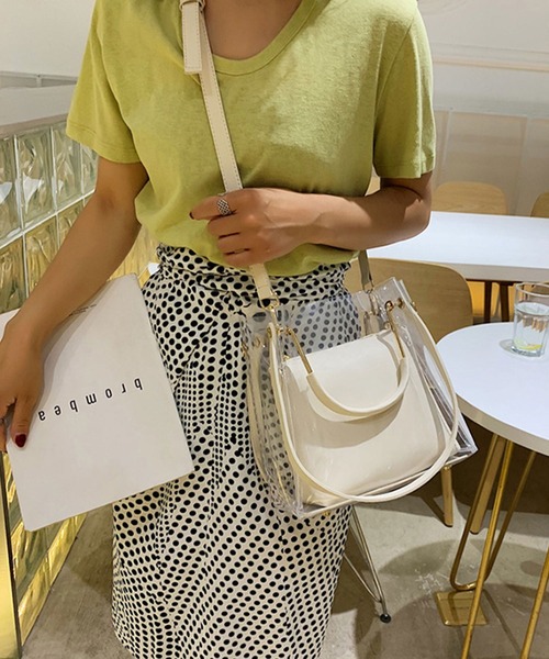 shopnikoniko(ショップニコニコ)の「クリアバッグ ショルダー ミニ スクエア 3way ビニールバッグ クリア ショルダーバッグ(ショルダーバッグ・レディース・ホワイト/ブラック/イエロー/グリーン・フリー)」の9枚目の写真