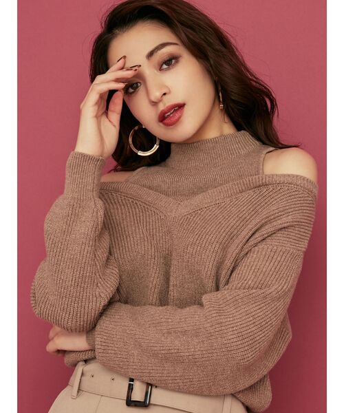 RESEXXY（リゼクシー）の「レイヤードニットトップス（ニット/セーター・レディース・ブラック/オフホワイト/モカ/ワイン・FREE）」の4枚目の写真