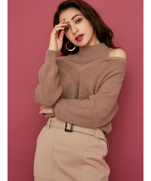 RESEXXY（リゼクシー）の「レイヤードニットトップス（ニット/セーター・レディース・ブラック/オフホワイト/モカ/ワイン・FREE）」の6枚目の写真