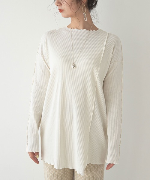 rectangle（レクタングル）の「サイドキリカエメローリブカットソー（Tシャツ/カットソー・レディース・ブラック/ベージュ/オフホワイト・FREE）」の8枚目の写真