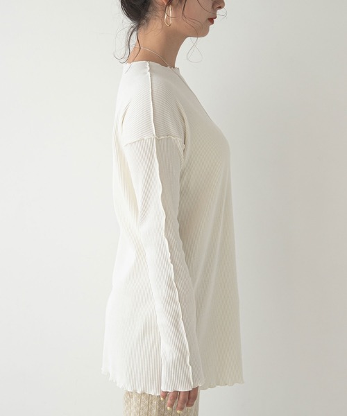 rectangle（レクタングル）の「サイドキリカエメローリブカットソー（Tシャツ/カットソー・レディース・ブラック/ベージュ/オフホワイト・FREE）」の13枚目の写真