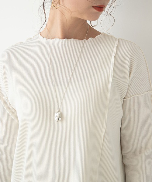 rectangle（レクタングル）の「サイドキリカエメローリブカットソー（Tシャツ/カットソー・レディース・ブラック/ベージュ/オフホワイト・FREE）」の5枚目の写真