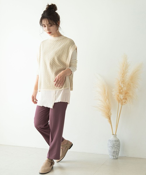 rectangle（レクタングル）の「サイドキリカエメローリブカットソー（Tシャツ/カットソー・レディース・ブラック/ベージュ/オフホワイト・FREE）」の16枚目の写真