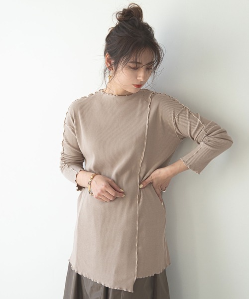 rectangle（レクタングル）の「サイドキリカエメローリブカットソー（Tシャツ/カットソー・レディース・ブラック/ベージュ/オフホワイト・FREE）」の11枚目の写真