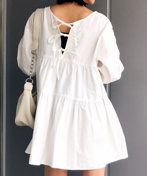 Me%(ミィパーセント)の「バックリボンティアードワンピース(ワンピース・レディース・アイボリー/ブラック・FREE)」の18枚目の写真