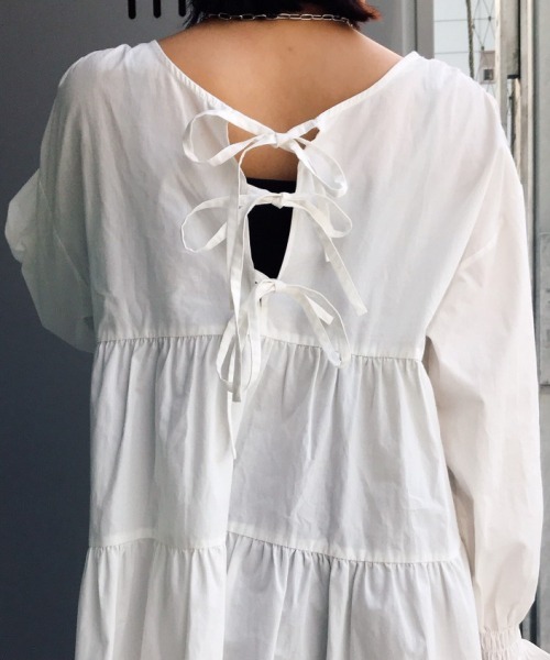 Me%(ミィパーセント)の「バックリボンティアードワンピース(ワンピース・レディース・アイボリー/ブラック・FREE)」の19枚目の写真