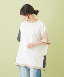 CUBE SUGAR（キューブシュガー）の「WEB限定 OE天竺 × 布帛  半袖 クレイジー ポケット付きTシャツ（Tシャツ/カットソー）」