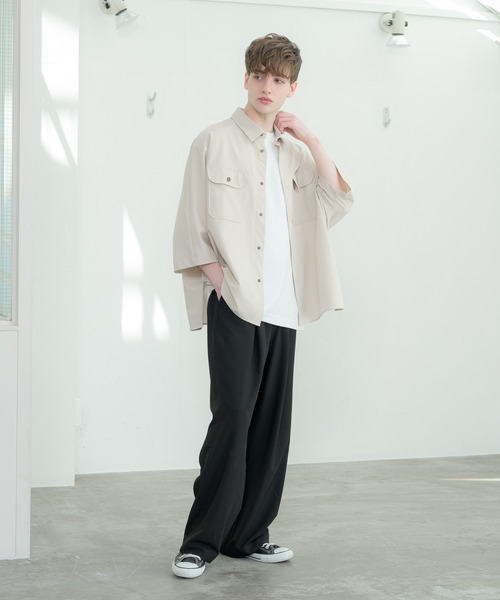 melt.（メルト）の「melt. - ドレープCPOドルマンオーバーシャツ（シャツ/ブラウス・メンズ・ブラック/ライトベージュ・SMALL/MEDIUM/LARGE）」の5枚目の写真