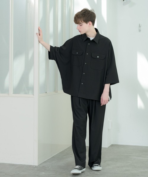 melt.（メルト）の「melt. - ドレープCPOドルマンオーバーシャツ（シャツ/ブラウス・メンズ・ブラック/ライトベージュ・SMALL/MEDIUM/LARGE）」の7枚目の写真