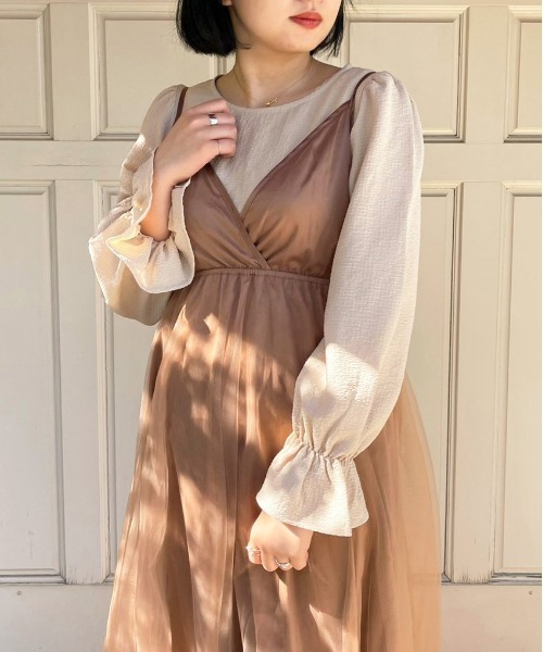 apres jour(アプレジュール)の「チュールサテンワンピース【ZOZOTOWN限定アイテム】【3AP】(ワンピース・レディース・グレー系その他/アイボリー/モカ/スモークピンク・フリー/X-LARGE)」の18枚目の写真