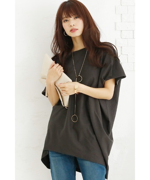 ElegChic(エレグシック)の「アシンメトリーコットントップス(Tシャツ/カットソー・レディース・カーキ/ベージュ/チャコールグレー/ブラック/オフホワイト・M/XL/4L)」の10枚目の写真