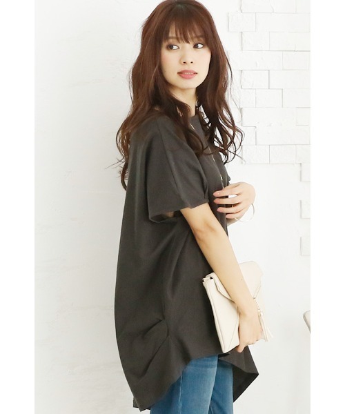 ElegChic(エレグシック)の「アシンメトリーコットントップス(Tシャツ/カットソー・レディース・カーキ/ベージュ/チャコールグレー/ブラック/オフホワイト・M/XL/4L)」の11枚目の写真