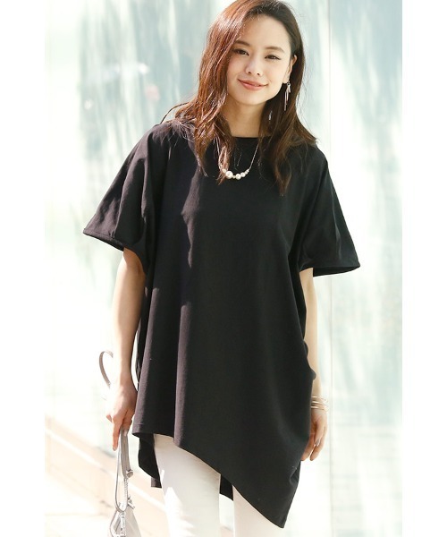 ElegChic(エレグシック)の「アシンメトリーコットントップス(Tシャツ/カットソー・レディース・カーキ/ベージュ/チャコールグレー/ブラック/オフホワイト・M/XL/4L)」の13枚目の写真