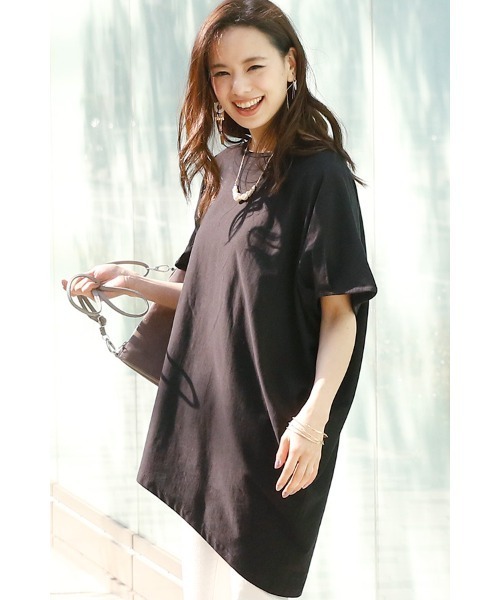 ElegChic(エレグシック)の「アシンメトリーコットントップス(Tシャツ/カットソー・レディース・カーキ/ベージュ/チャコールグレー/ブラック/オフホワイト・M/XL/4L)」の14枚目の写真
