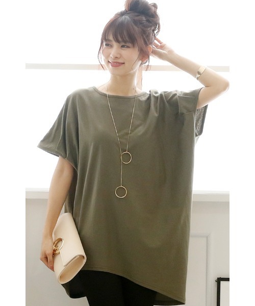 ElegChic(エレグシック)の「アシンメトリーコットントップス(Tシャツ/カットソー・レディース・カーキ/ベージュ/チャコールグレー/ブラック/オフホワイト・M/XL/4L)」の19枚目の写真