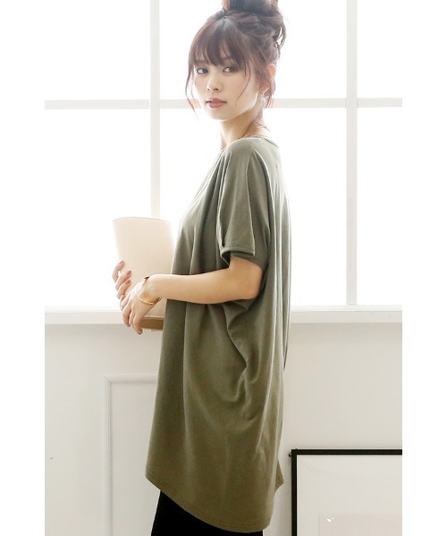 ElegChic(エレグシック)の「アシンメトリーコットントップス(Tシャツ/カットソー・レディース・カーキ/ベージュ/チャコールグレー/ブラック/オフホワイト・M/XL/4L)」の20枚目の写真