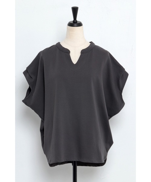 Bonjour Sagan（ボンジュールサガン）の「フレンチスリーブキーネックトップス（Tシャツ/カットソー・レディース・チャコールグレー/ブラック/アイボリー/モカ・FREE）」の22枚目の写真