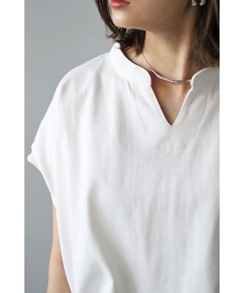 Bonjour Sagan（ボンジュールサガン）の「フレンチスリーブキーネックトップス（Tシャツ/カットソー・レディース・チャコールグレー/ブラック/アイボリー/モカ・FREE）」の13枚目の写真