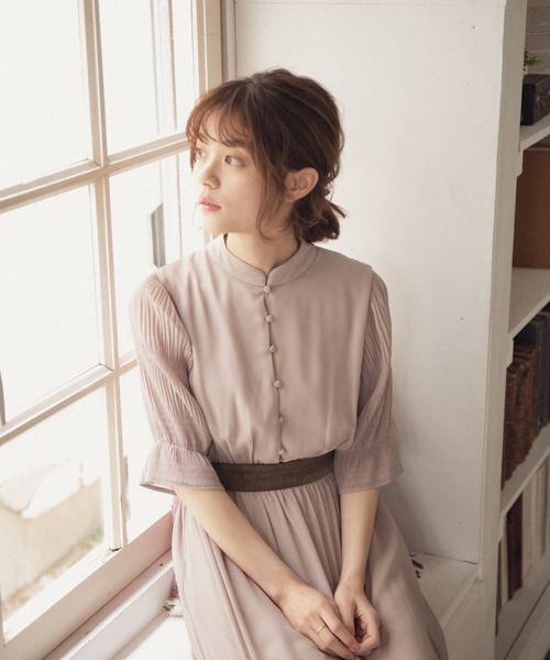 idem(イデム)の「wavy chiffon onepiece/ウェービーシフォンワンピース(ワンピース・レディース・ブラック/ベージュ・FREE)」の10枚目の写真