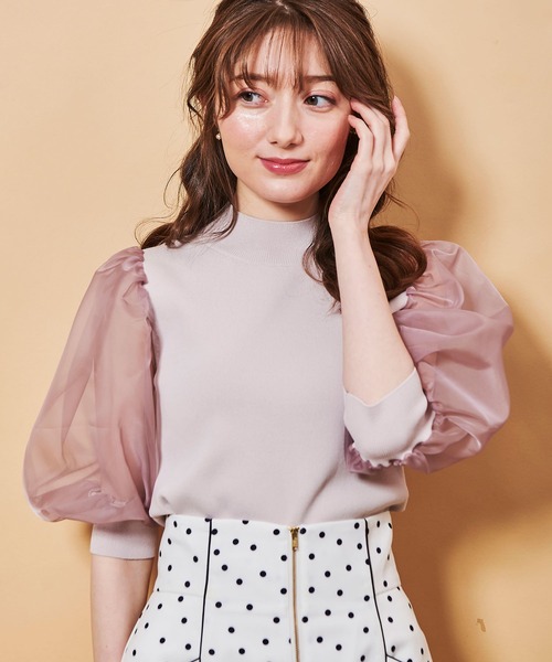 NOELA(ノエラ)の「オーガンジースリーブニット(ニット/セーター・レディース・ブラック/オフホワイト/ピンク・FREE)」の10枚目の写真